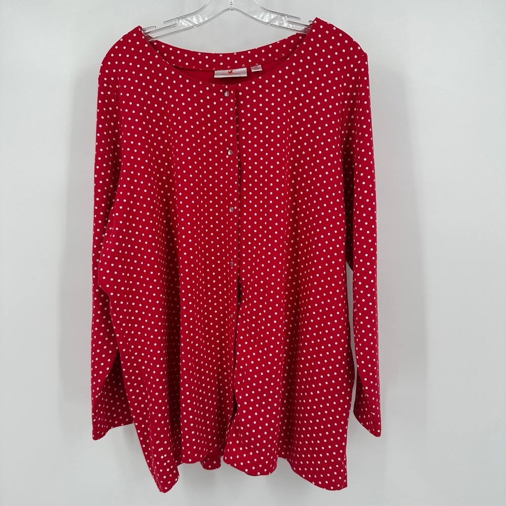 Quacker Factory Womens Rockabilly Pinup Polka Dot Sweater Size 2X Red Retro